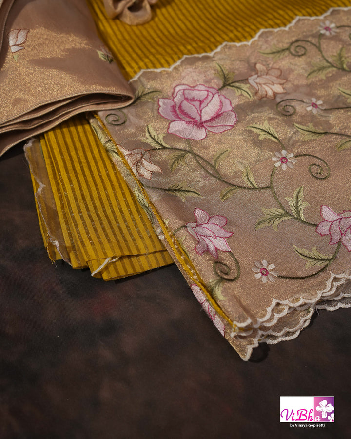 Yellow fancy banarasi with embroidered border
