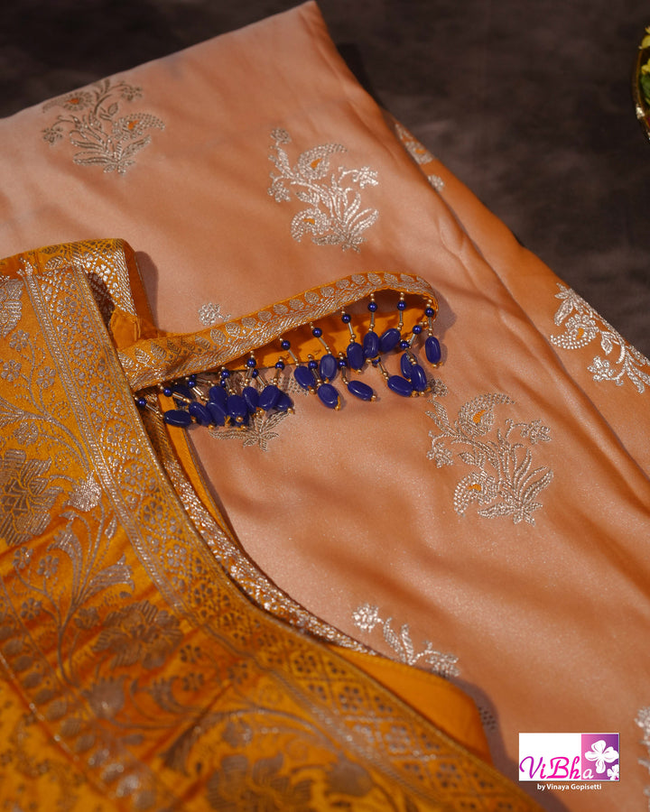 Peach and Mustard Yellow with blue edge