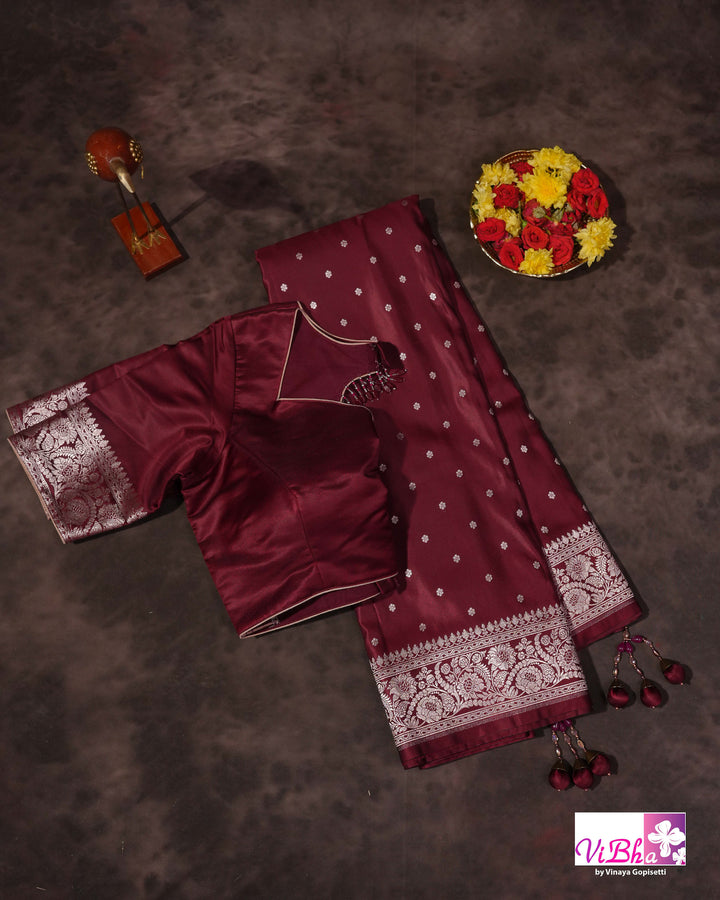 Burgandy Katan Mashru Silk