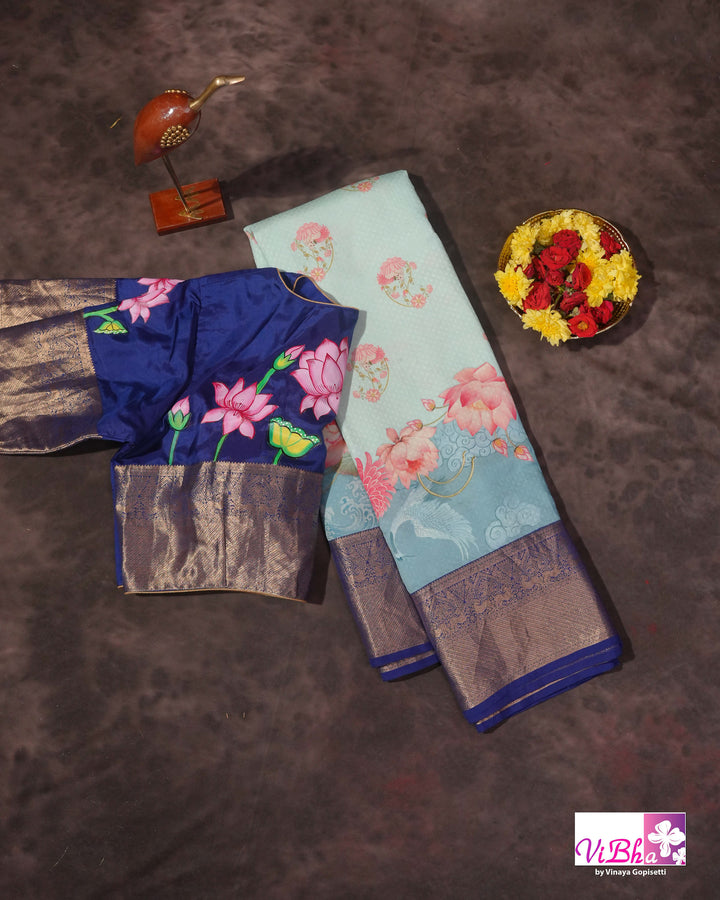Light &amp; Dark Blue Kanchi Soft silk Pichwai