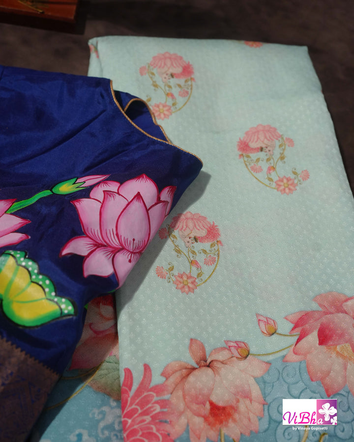 Light &amp; Dark Blue Kanchi Soft silk Pichwai