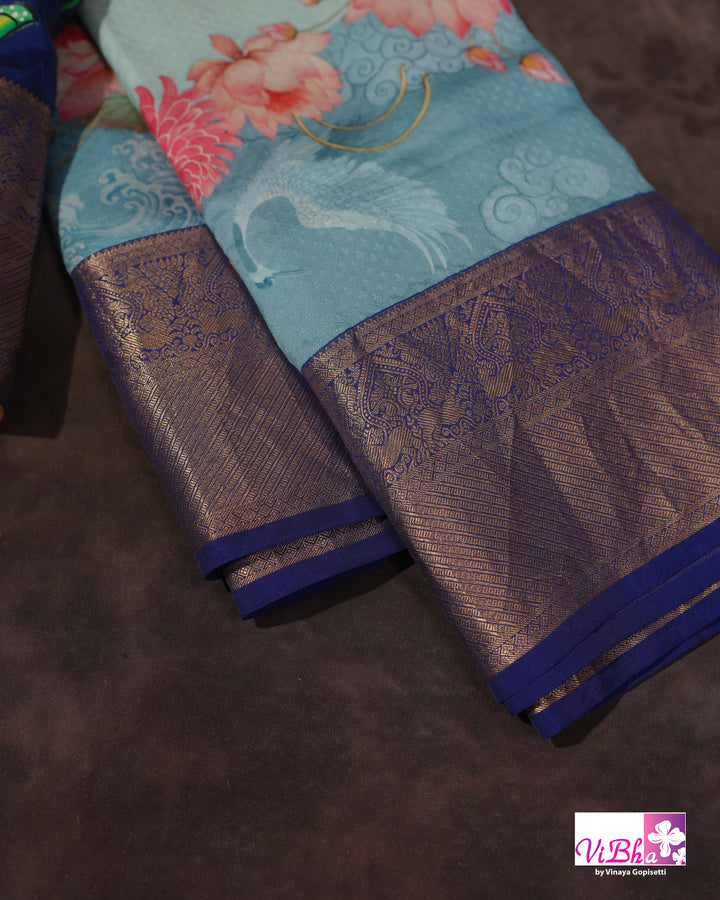 Light &amp; Dark Blue Kanchi Soft silk Pichwai