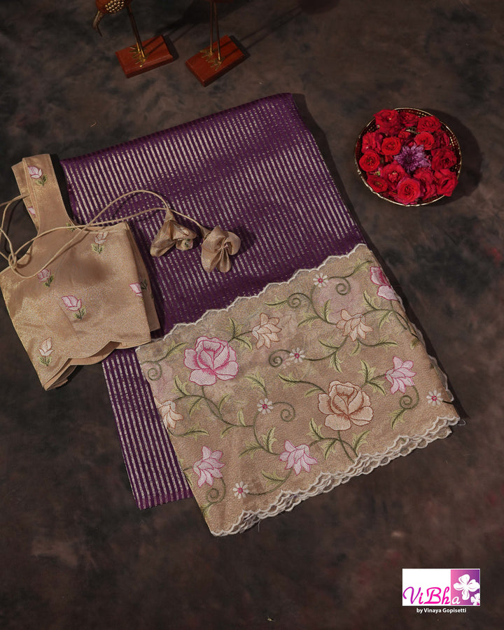 Purple fancy banarasi with embroidered border