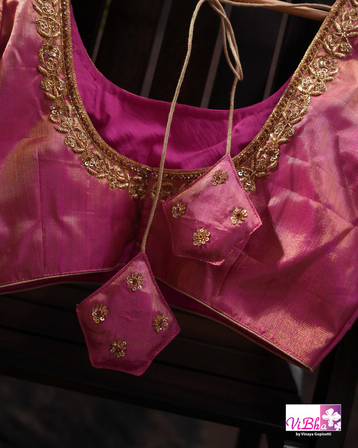 Gold Kanchi Silk Saree with Magenta Pink Border and Ornate Woven Pallu