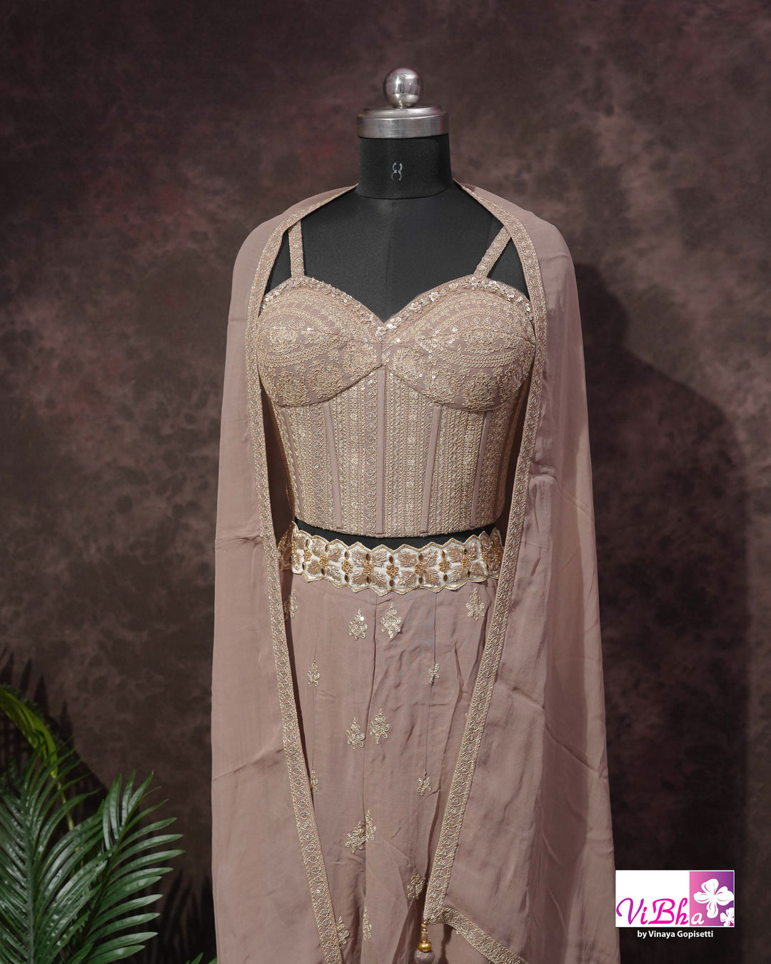 Pastel Mauve Corset Sharara Set