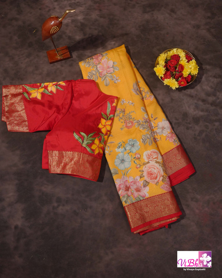 Yellow Kanchi Soft Silk with Floral Design