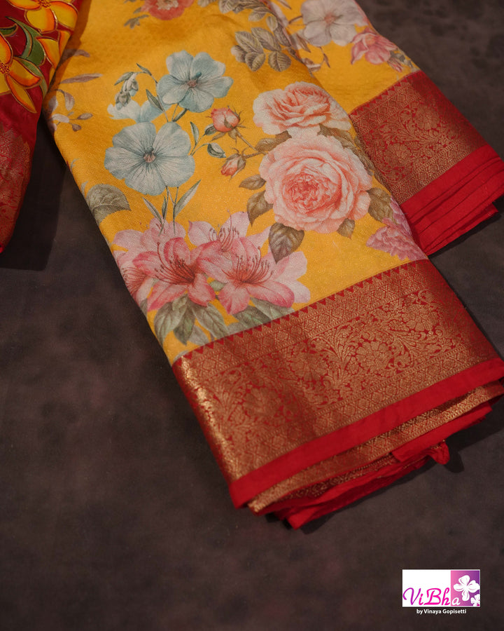 Yellow Kanchi Soft Silk with Floral Design