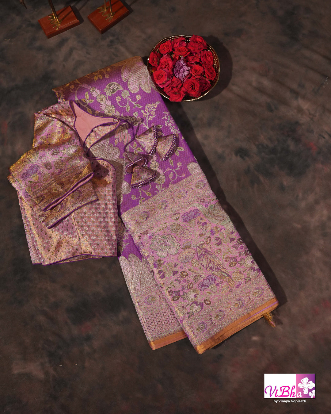 Lavender Purple Bridal Kanchi Silk Saree with Intricate Meenakari Weaving and Blouse