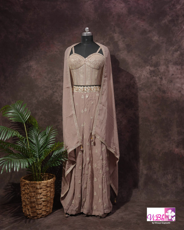 Pastel Mauve Corset Sharara Set