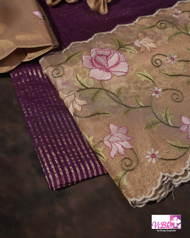 Purple fancy banarasi with embroidered border