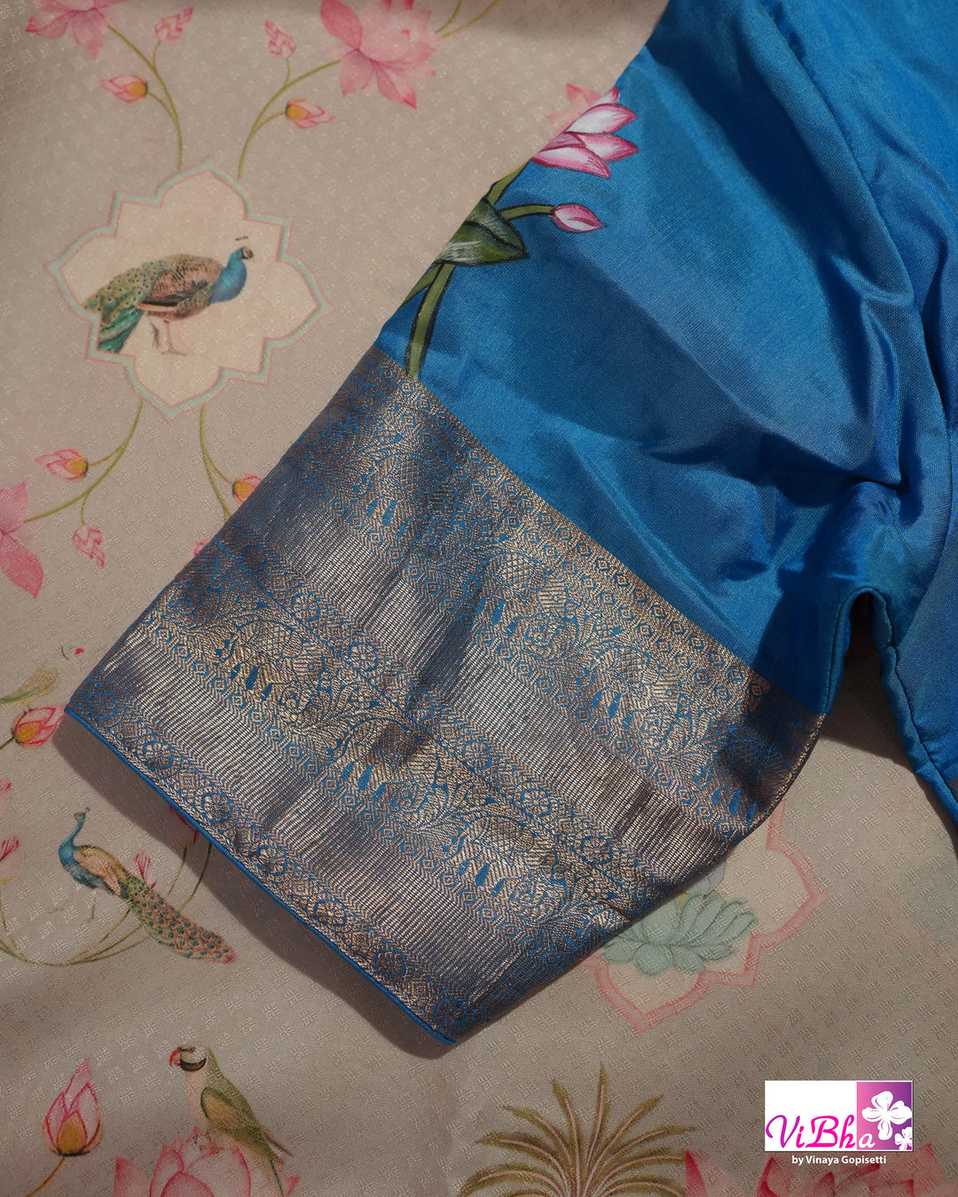 Grey &amp; Sky Blue Kanchi Soft Silk Pichwai