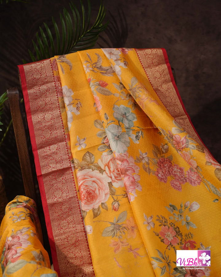 Yellow Kanchi Soft Silk with Floral Design