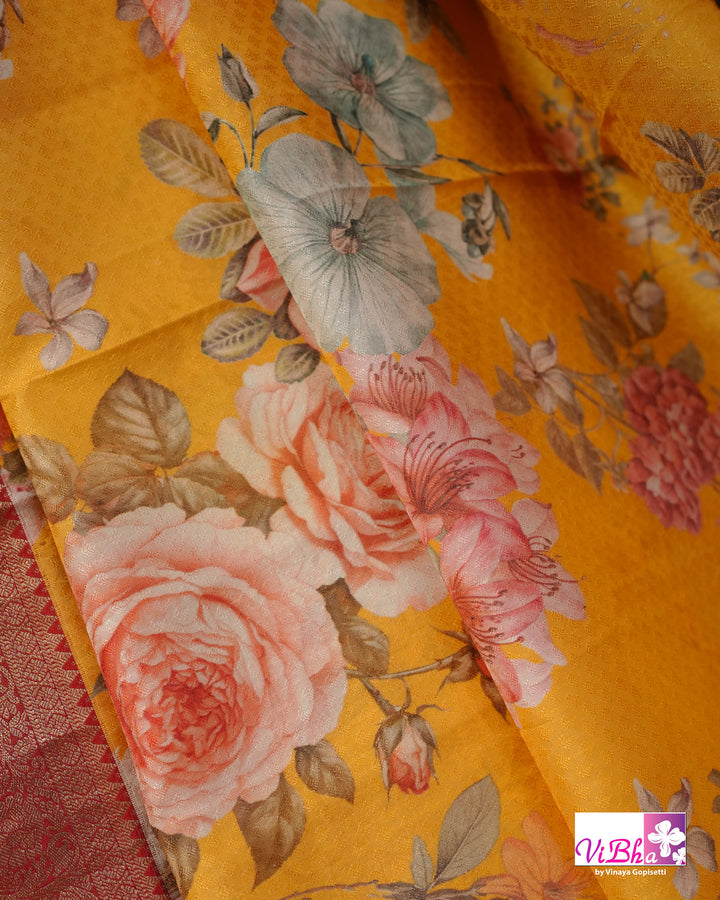 Yellow Kanchi Soft Silk with Floral Design