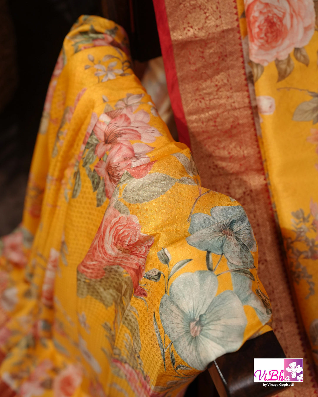 Yellow Kanchi Soft Silk with Floral Design