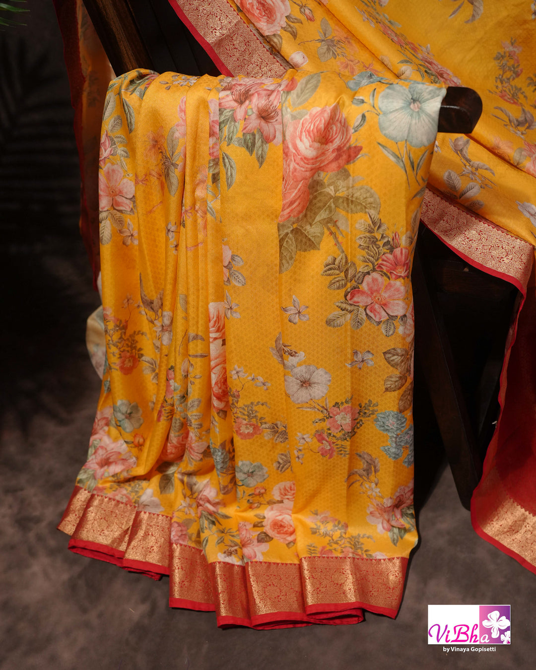 Yellow Kanchi Soft Silk with Floral Design