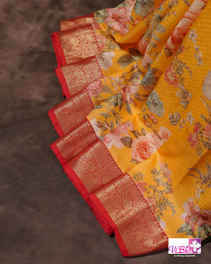 Yellow Kanchi Soft Silk with Floral Design