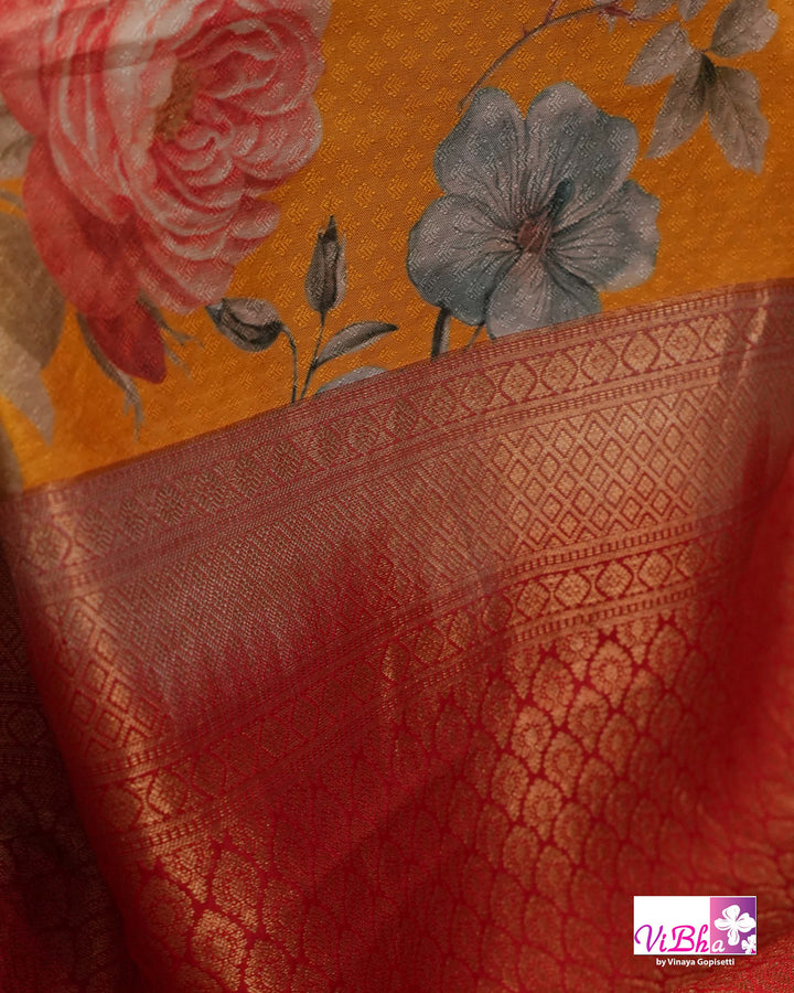 Yellow Kanchi Soft Silk with Floral Design