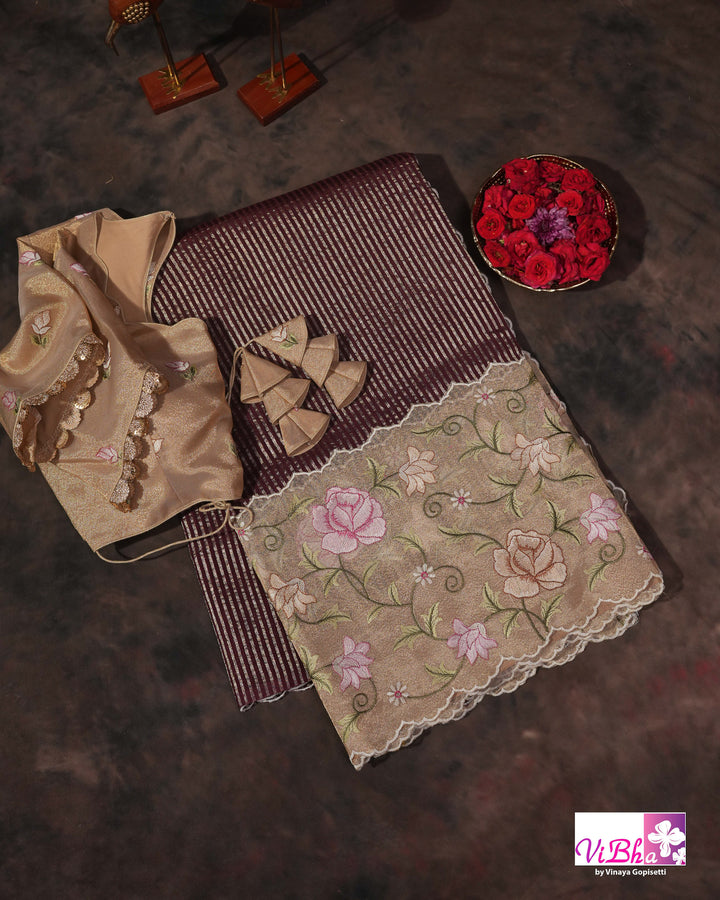 Brown fancy banarasi with embroidered border