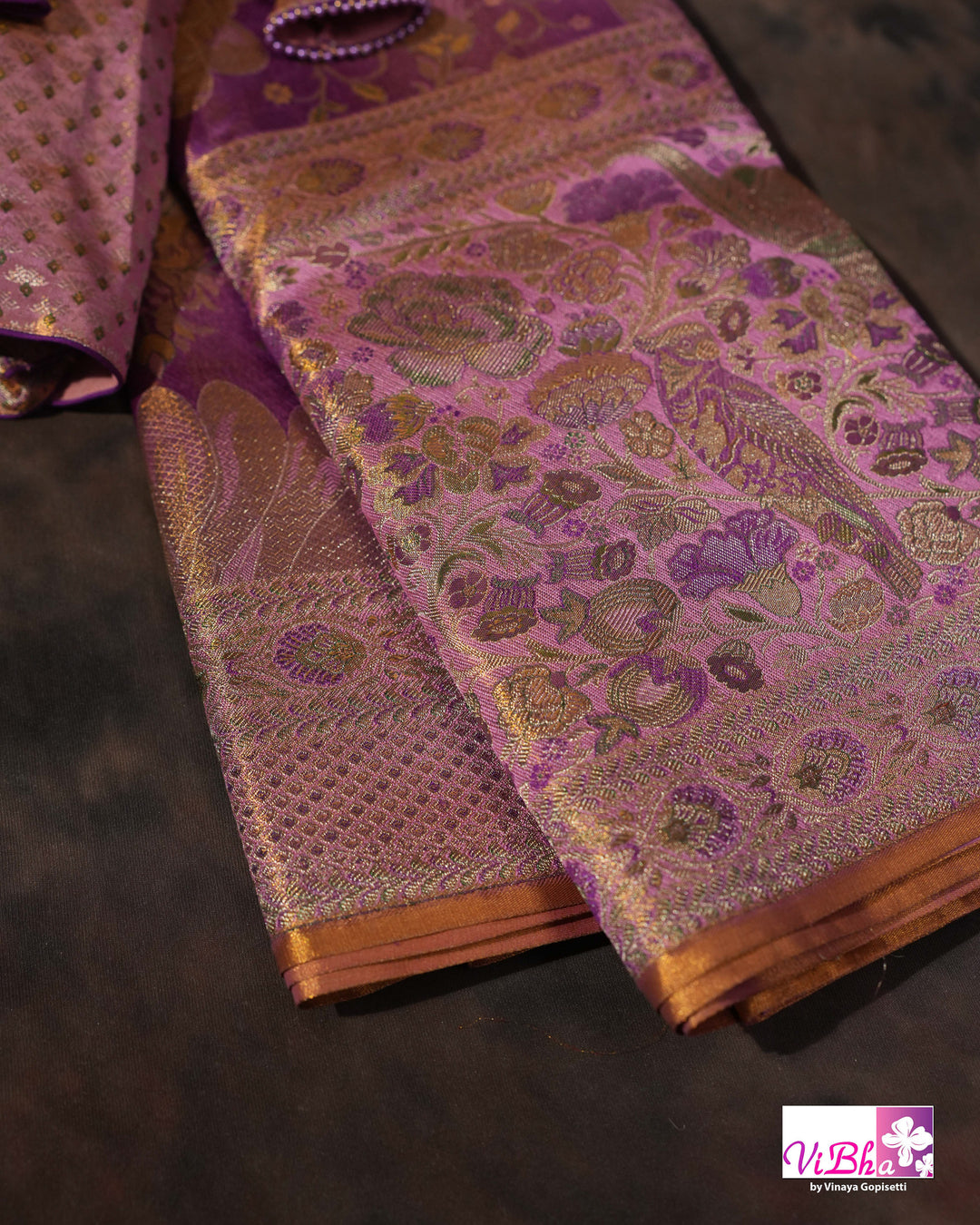 Lavender Purple Bridal Kanchi Silk Saree with Intricate Meenakari Weaving and Blouse