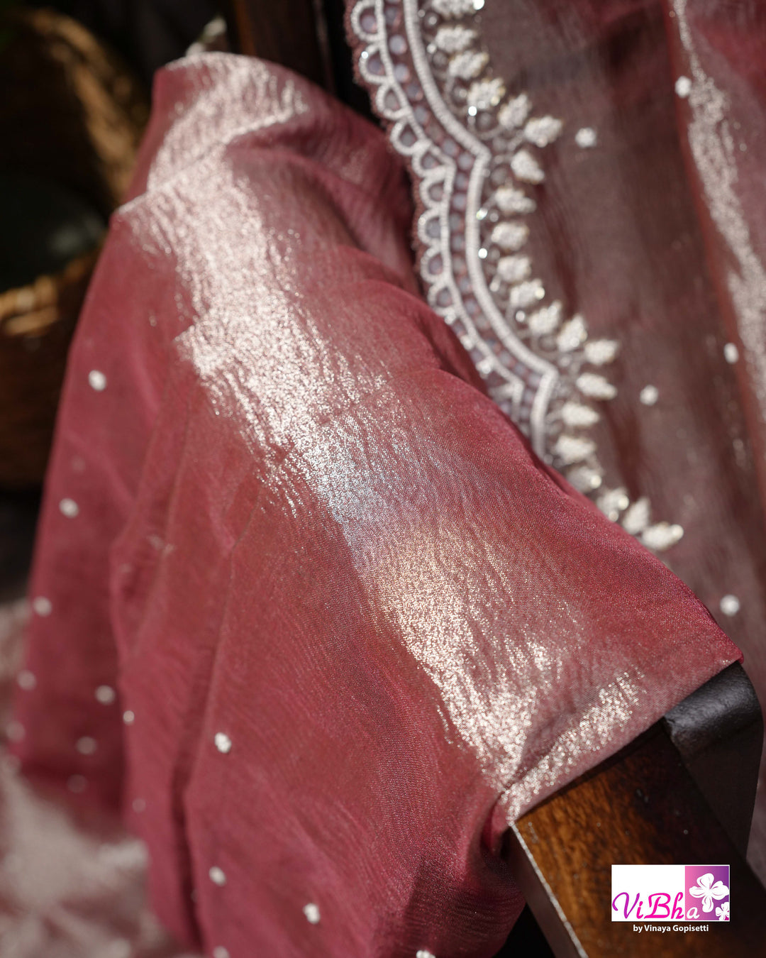 Rose Mauve Shimmer Designer Saree with Embellished Scalloped Leaf Border