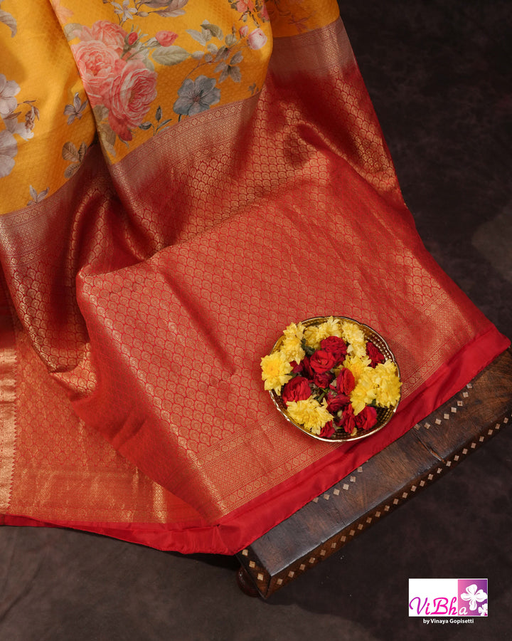 Yellow Kanchi Soft Silk with Floral Design