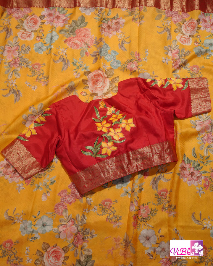 Yellow Kanchi Soft Silk with Floral Design