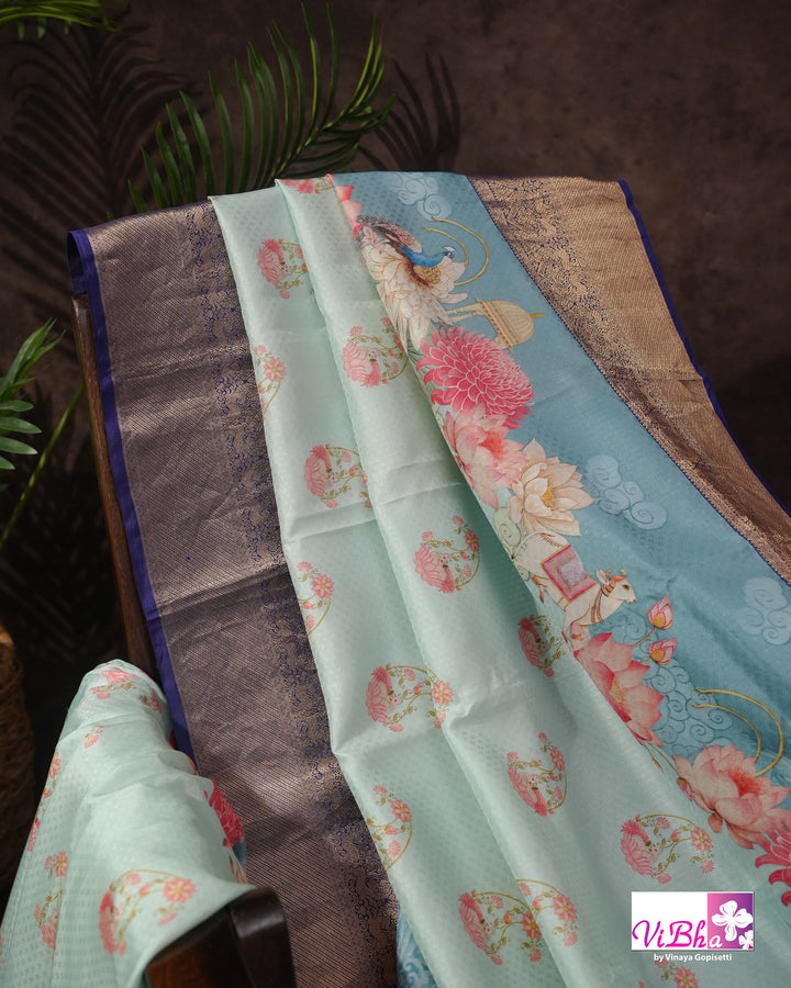 Light &amp; Dark Blue Kanchi Soft silk Pichwai