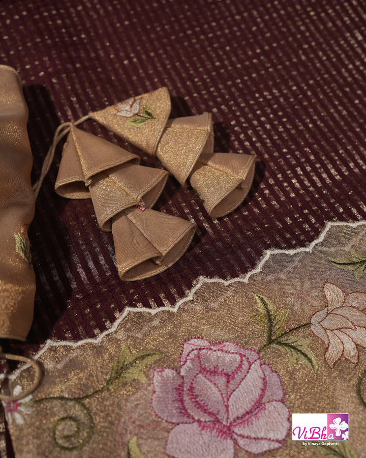 Purple fancy banarasi with embroidered border