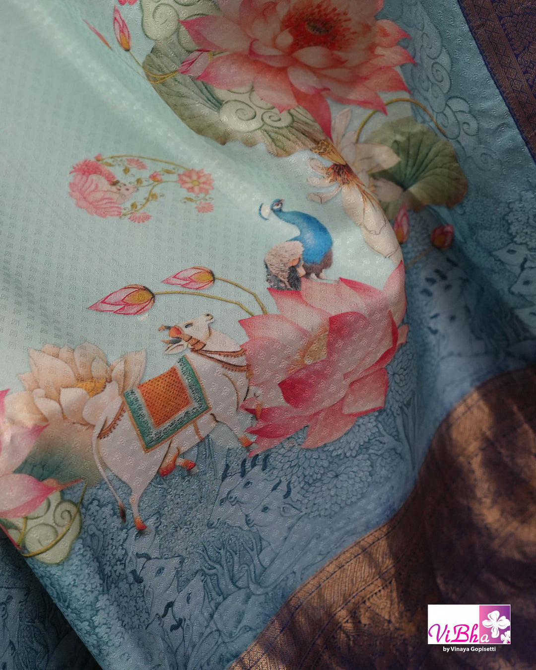 Light &amp; Dark Blue Kanchi Soft silk Pichwai