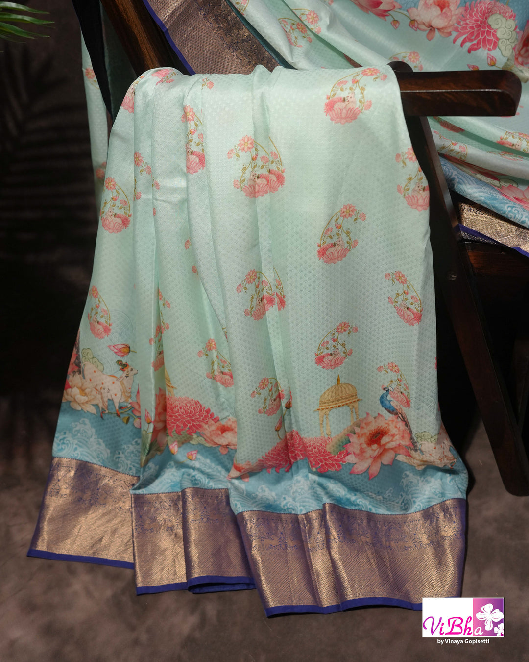 Light &amp; Dark Blue Kanchi Soft silk Pichwai
