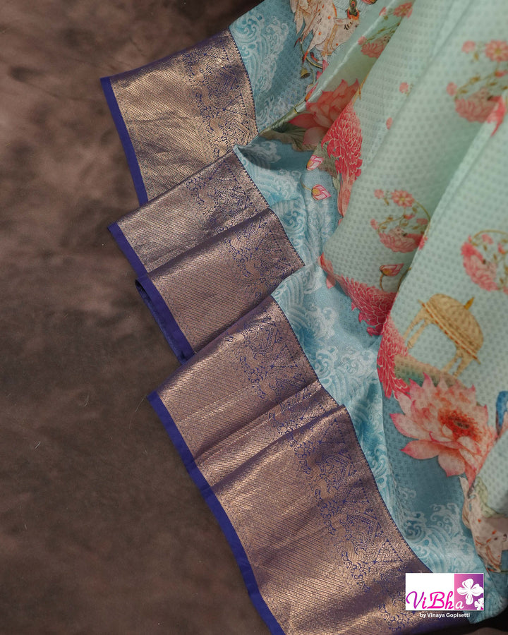 Light &amp; Dark Blue Kanchi Soft silk Pichwai