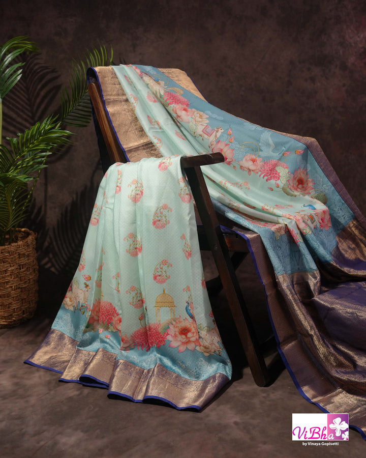 Light &amp; Dark Blue Kanchi Soft silk Pichwai