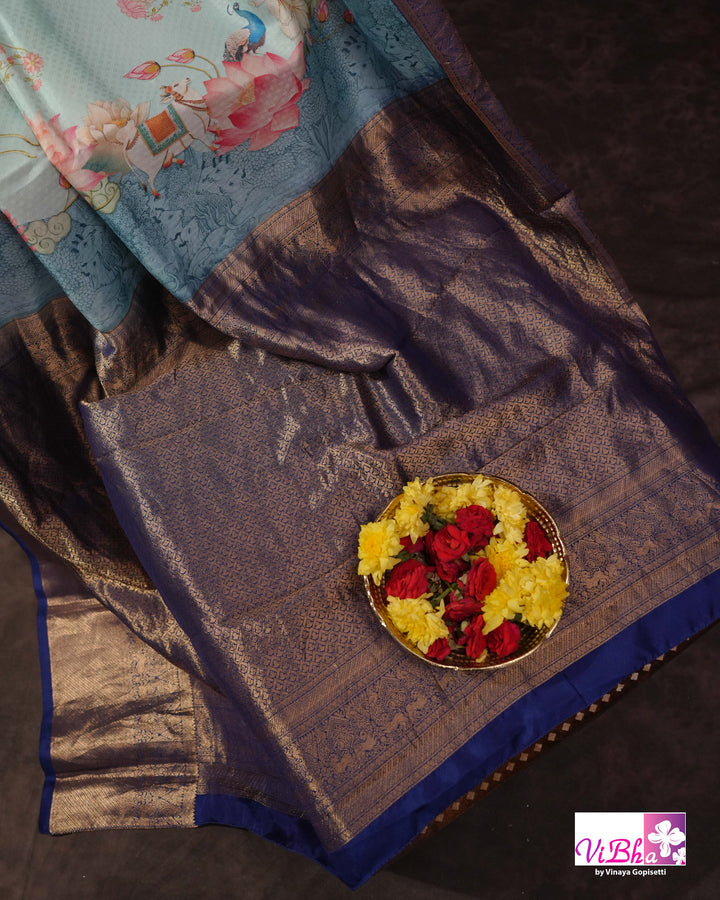 Light &amp; Dark Blue Kanchi Soft silk Pichwai