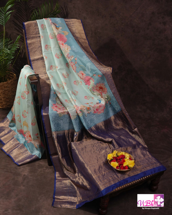 Light &amp; Dark Blue Kanchi Soft silk Pichwai