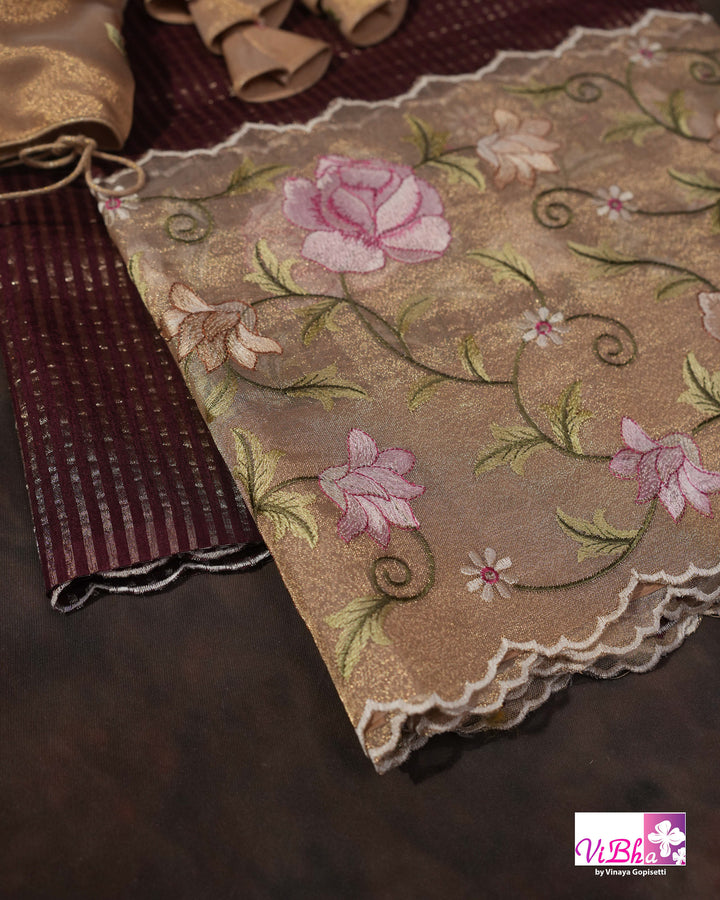 Purple fancy banarasi with embroidered border