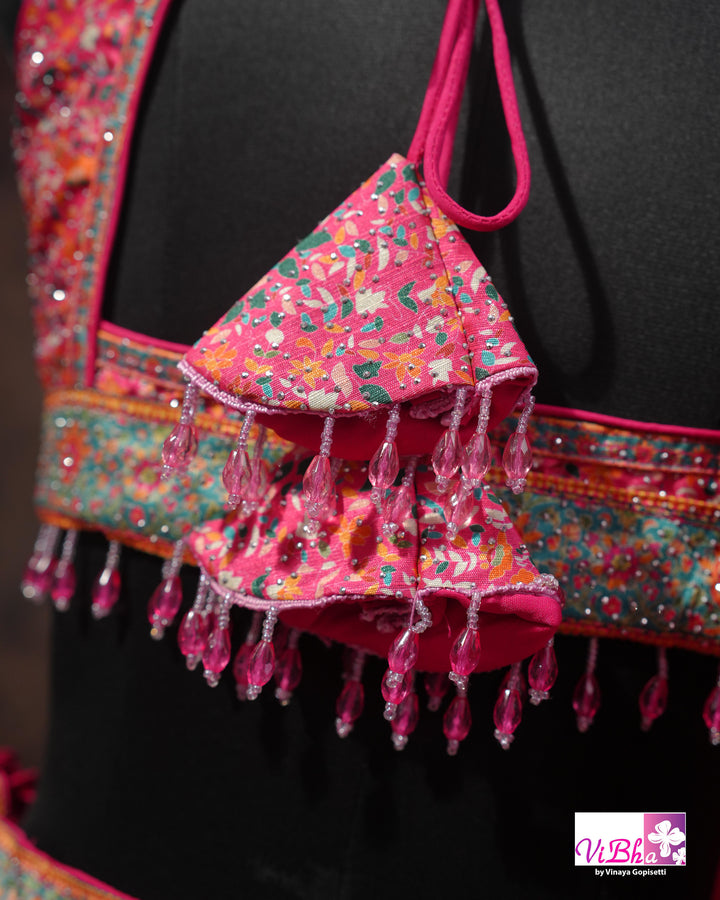 Rani Pink &amp; Aqua Multicolor Lehenga Set