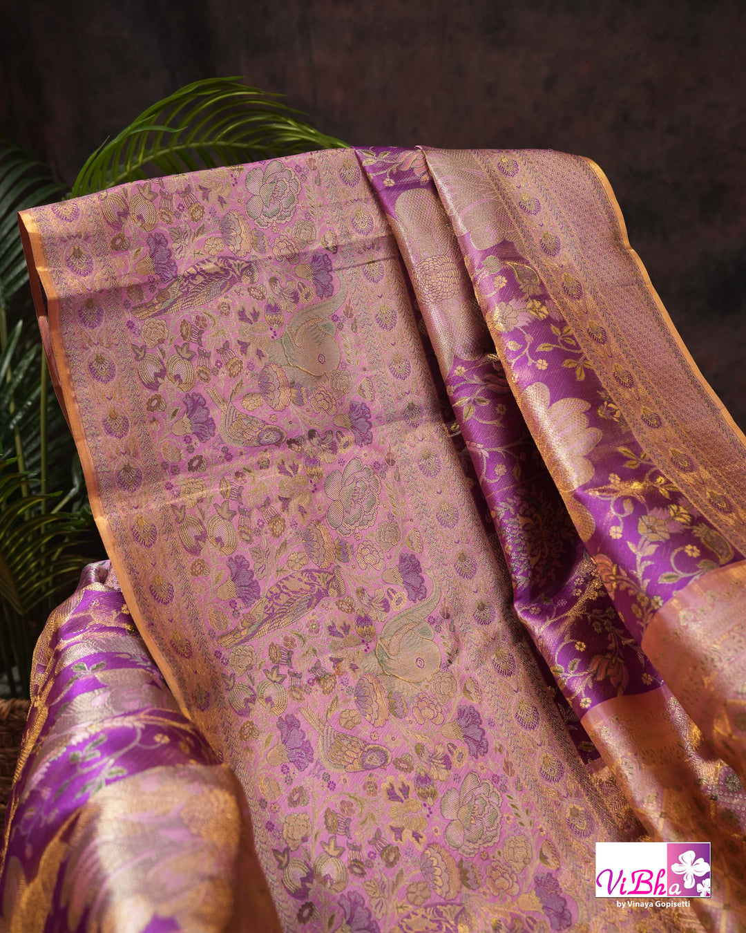 Lavender Purple Bridal Kanchi Silk Saree with Intricate Meenakari Weaving and Blouse
