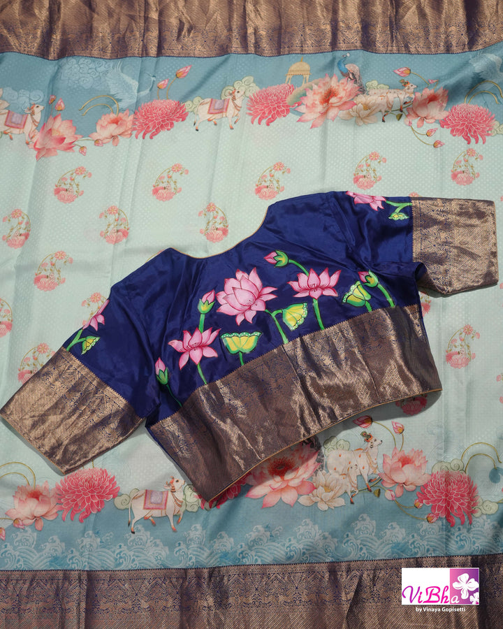 Light &amp; Dark Blue Kanchi Soft silk Pichwai