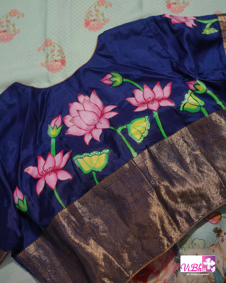 Light &amp; Dark Blue Kanchi Soft silk Pichwai