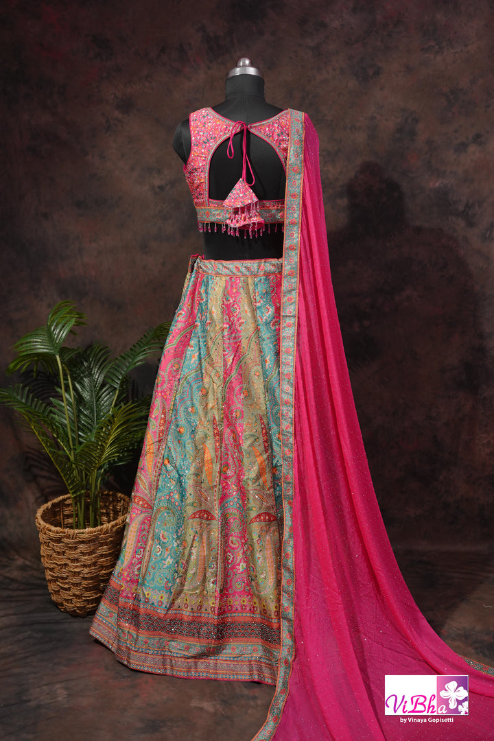 Rani Pink &amp; Aqua Multicolor Lehenga Set