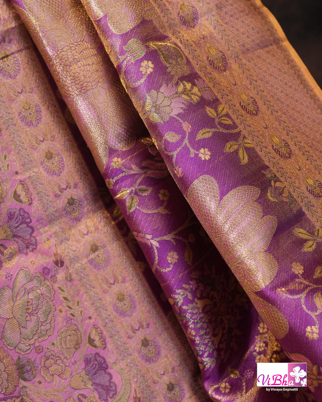 Lavender Purple Bridal Kanchi Silk Saree with Intricate Meenakari Weaving and Blouse