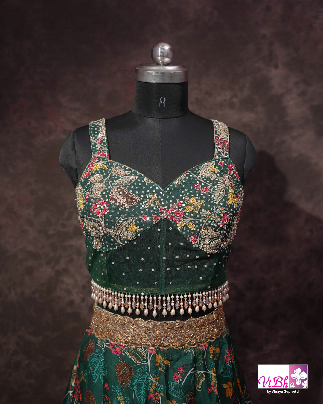 Emerald Green Floral Embellished Sharara Set