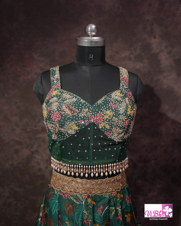Emerald Green Floral Embellished Sharara Set