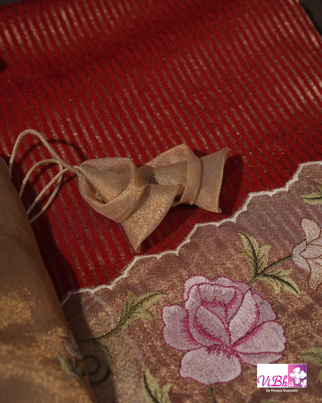 Red fancy banarasi with embroidered border