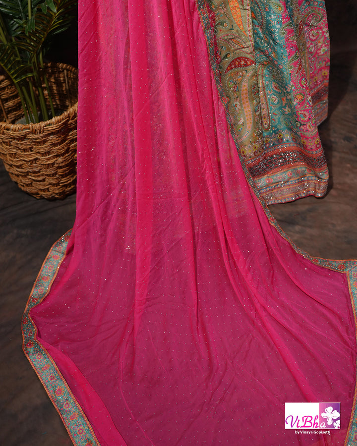 Rani Pink &amp; Aqua Multicolor Lehenga Set
