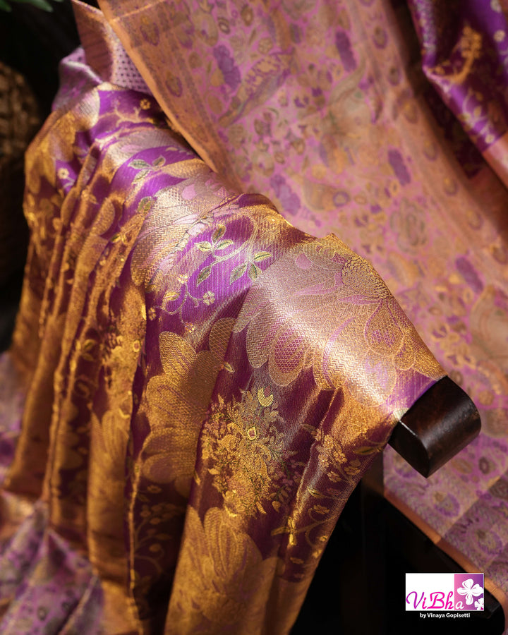 Lavender Purple Bridal Kanchi Silk Saree with Intricate Meenakari Weaving and Blouse