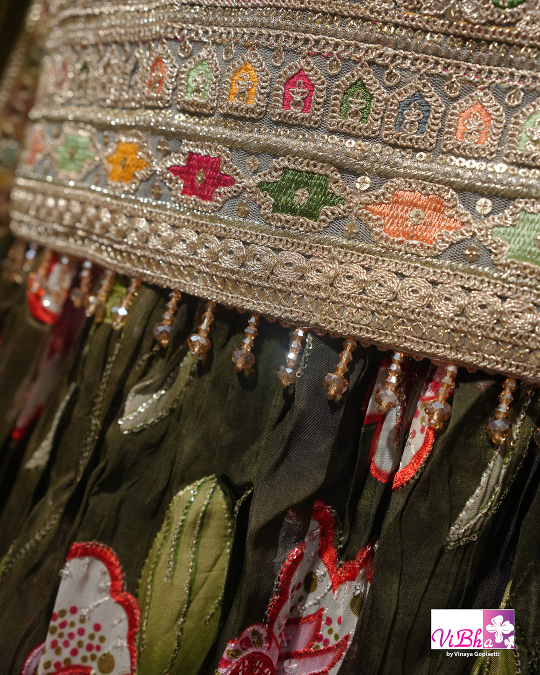 Dark Mehendi Green Floral position print high neck Gharara set