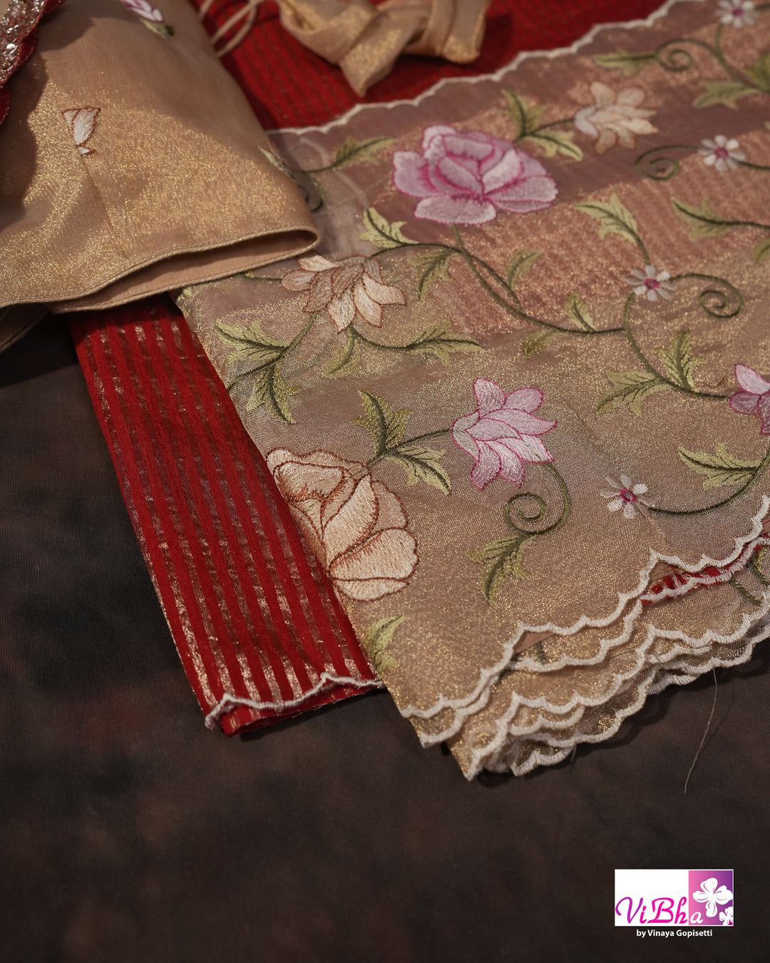 Red fancy banarasi with embroidered border