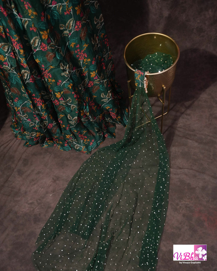 Emerald Green Floral Embellished Sharara Set
