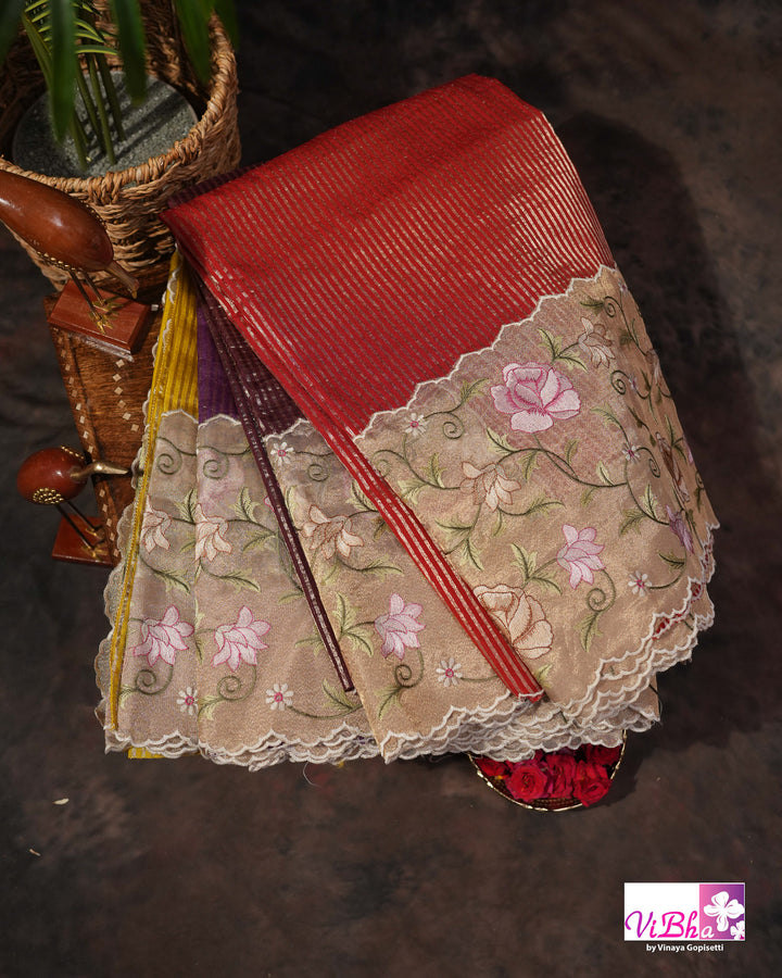 Red fancy banarasi with embroidered border